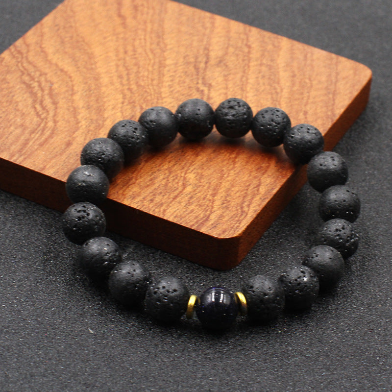 Men's Beads Lucky Beaded Boys Hand Obsidian Volcanic Stone Simple The Bracelets
