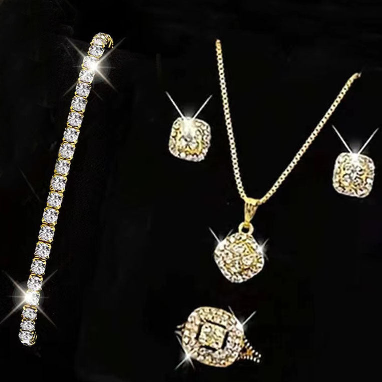 Fashion Eight Hearts Arrows Engagement Ear Wedding Jewelry Set