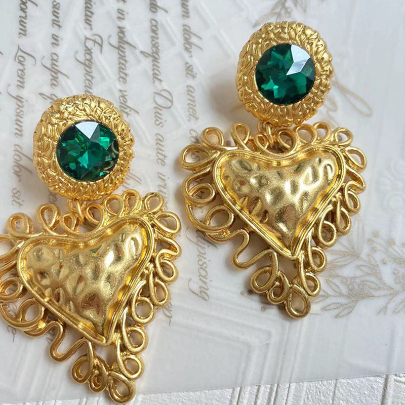 Antique Chinese Ancient Plain Gold Love Eardrops Retro Fashion Stud Earrings