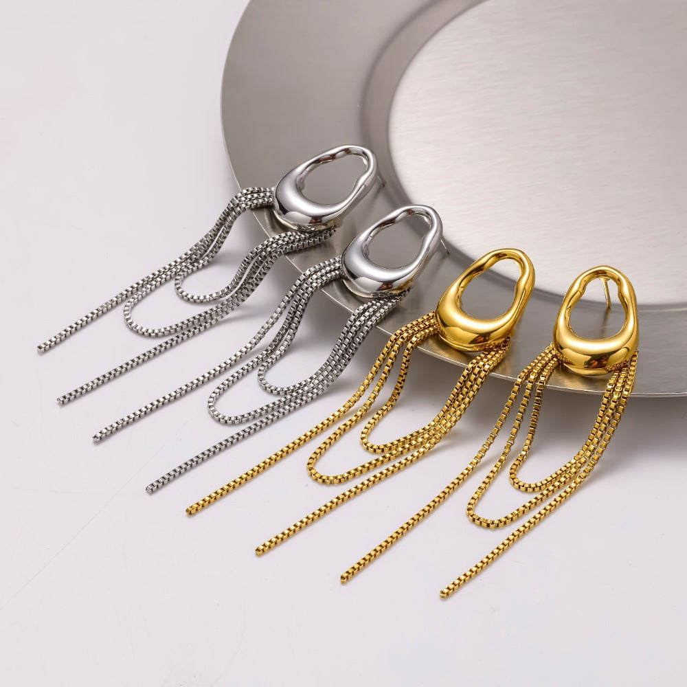 Women's Chain Stainless Steel For Niche Design Gold-plated Titanium Ear Do Earrings