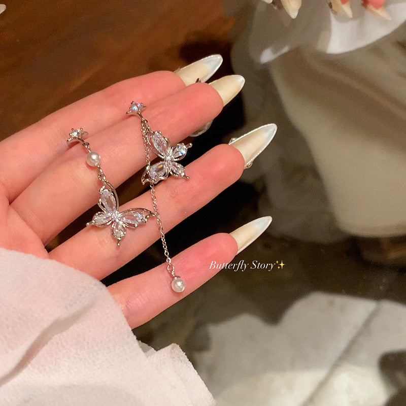 Women's Sier Needle Long Fringed Zircon For Trendy Light Earrings