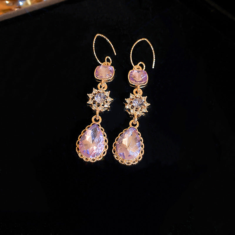 French Royal Style Zircon Geometric Flower Light Luxury High-grade Earrings