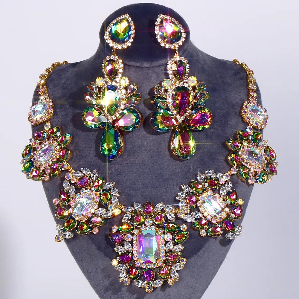 Versatile Exaggerated Rhinestone Flashing Formal Dress Jewelry Set