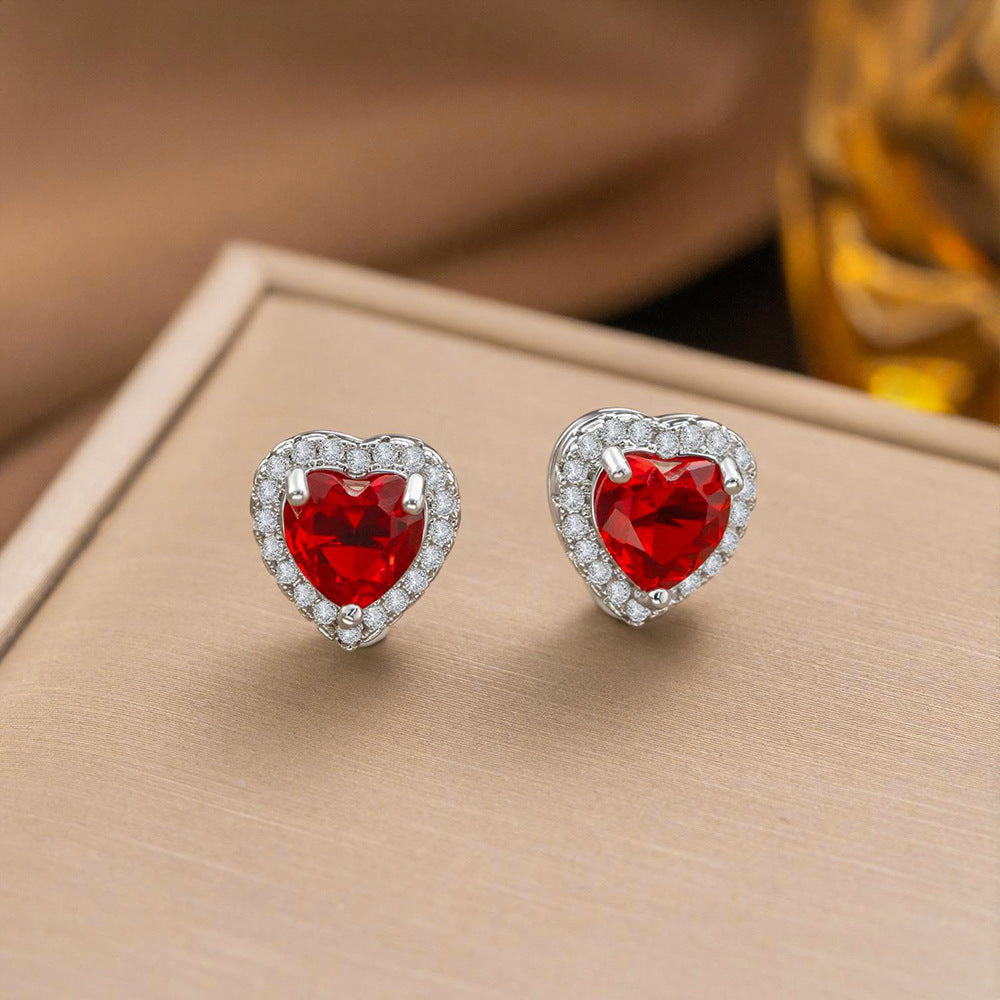 Women's Loving Heart Zircon Light Luxury Minority Design Red Necklaces