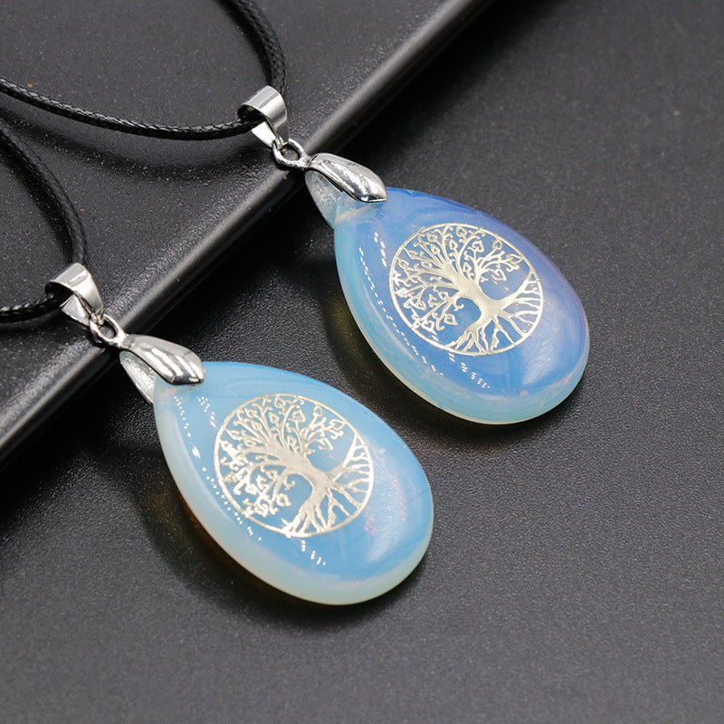 Natural Crystal Stone Lucky Tree Drop Shape Yoga Pendant