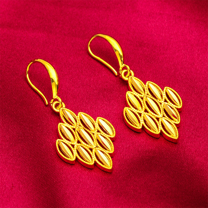Women's Vietnam Placer Gold Open Rhombus Diamond Jewelry Set
