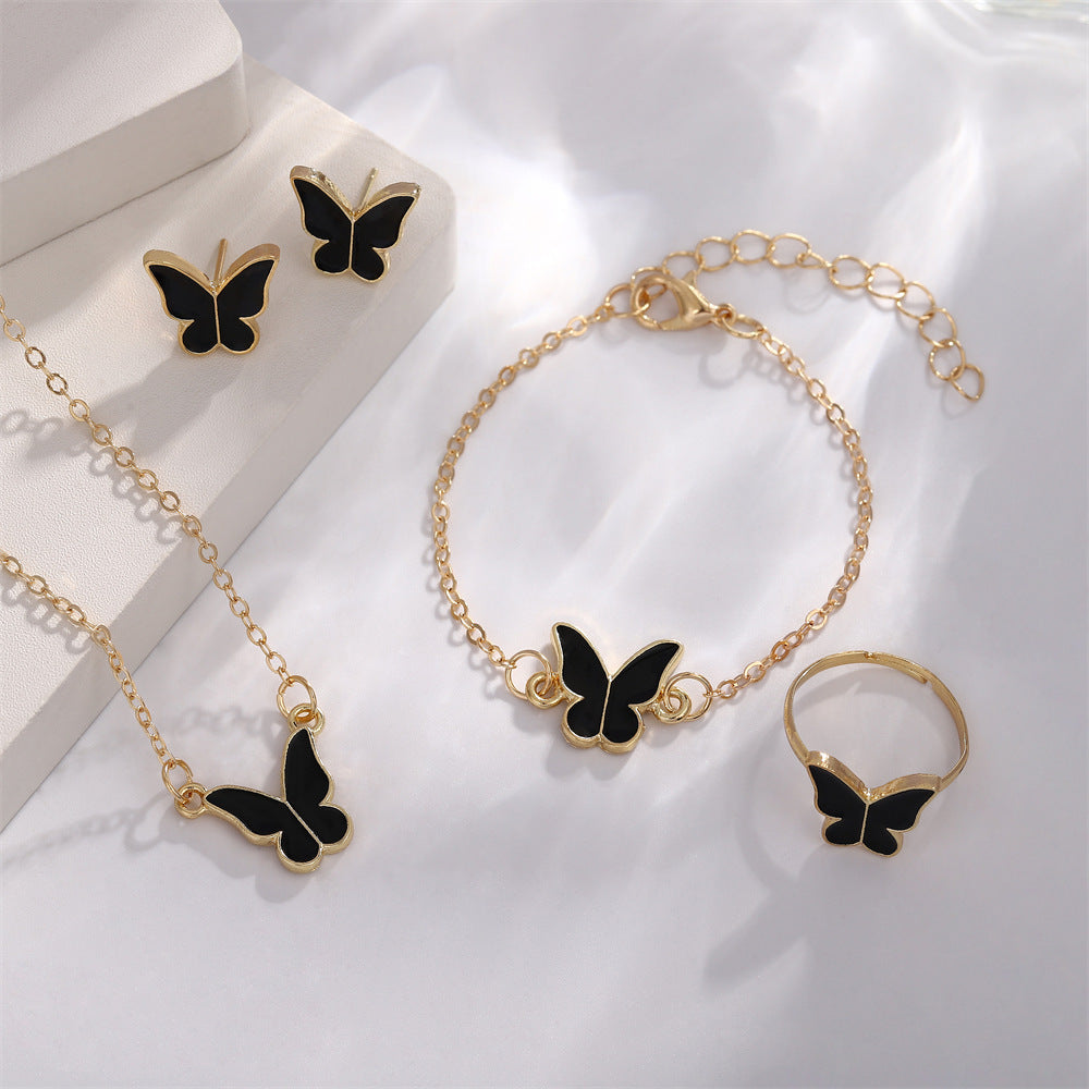Korean Style Elegant Female Pink Dripping Butterfly Creative Classic Rings