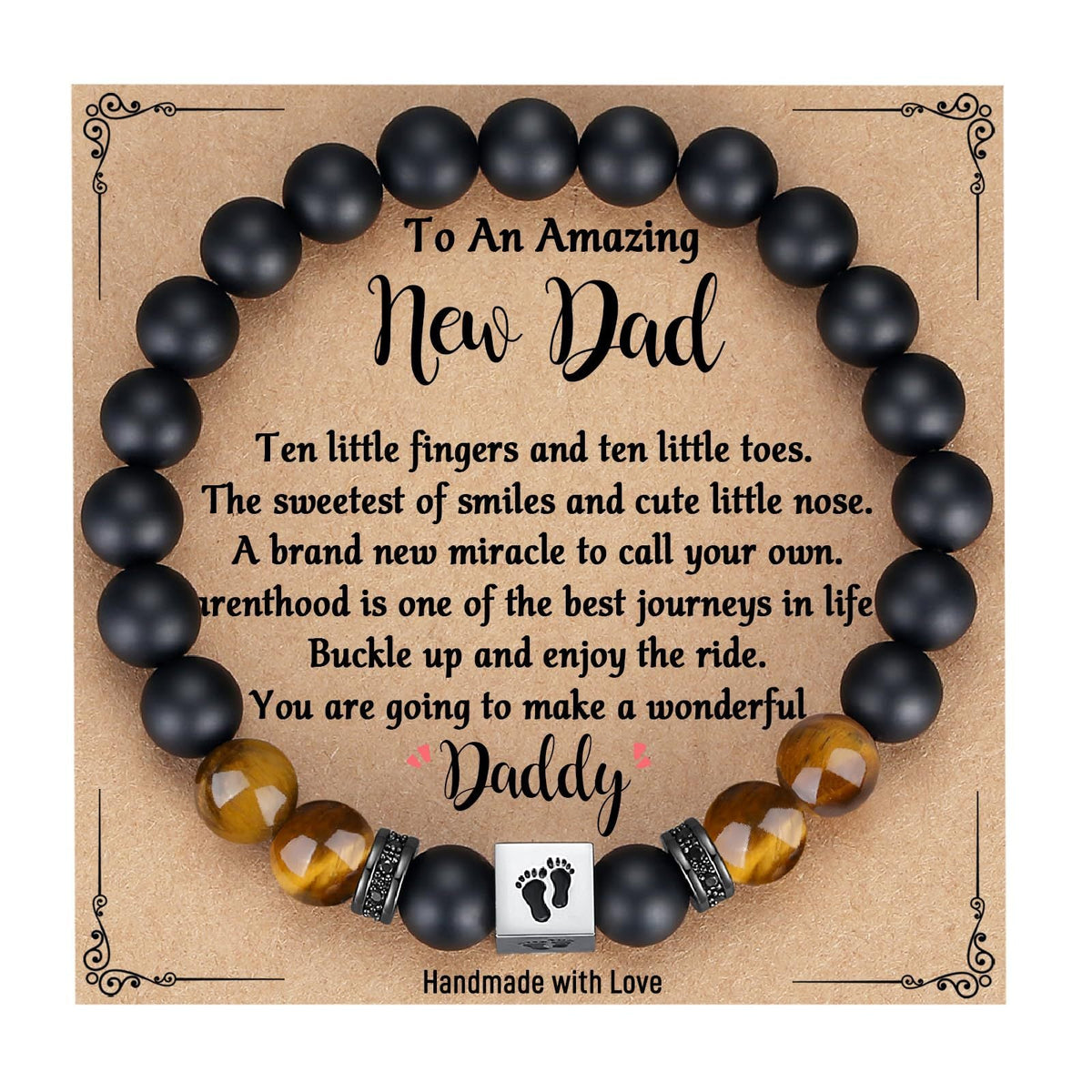 Men's Father's Day Gift Black Frosted Tigereye Stainless Steel Bracelets