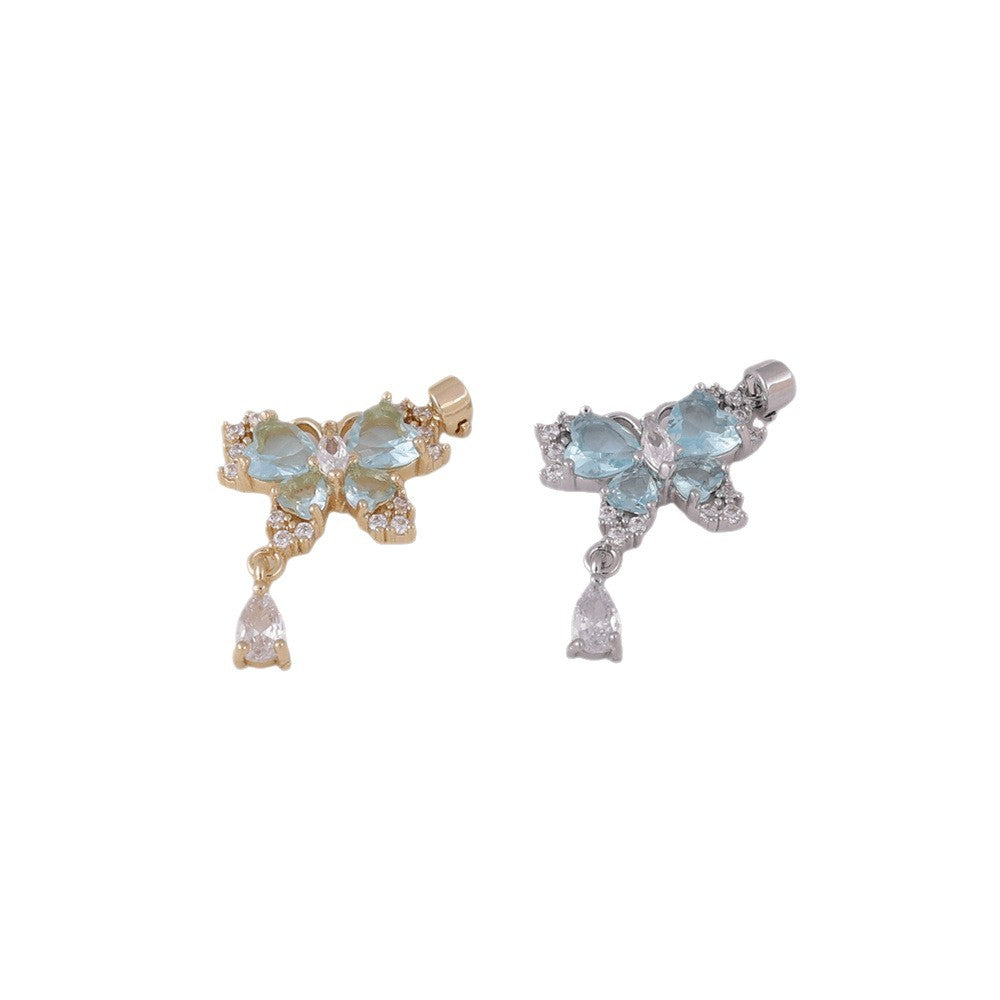 Luxury Butterfly Jeweled Sapphire Texture Two-color Everyday Pendant
