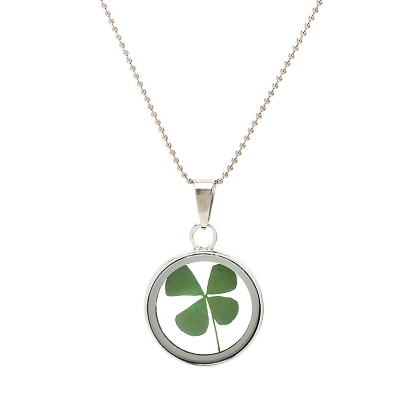 Cold Style Long Natural Plant Dried Flower Clover Necklace