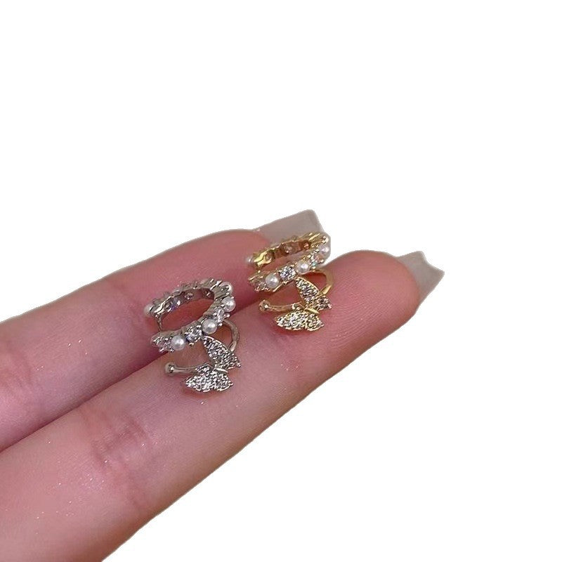 Super Fairy Sweet Butterfly Zircon Pearl Bone Niche Exquisite Ear Clip