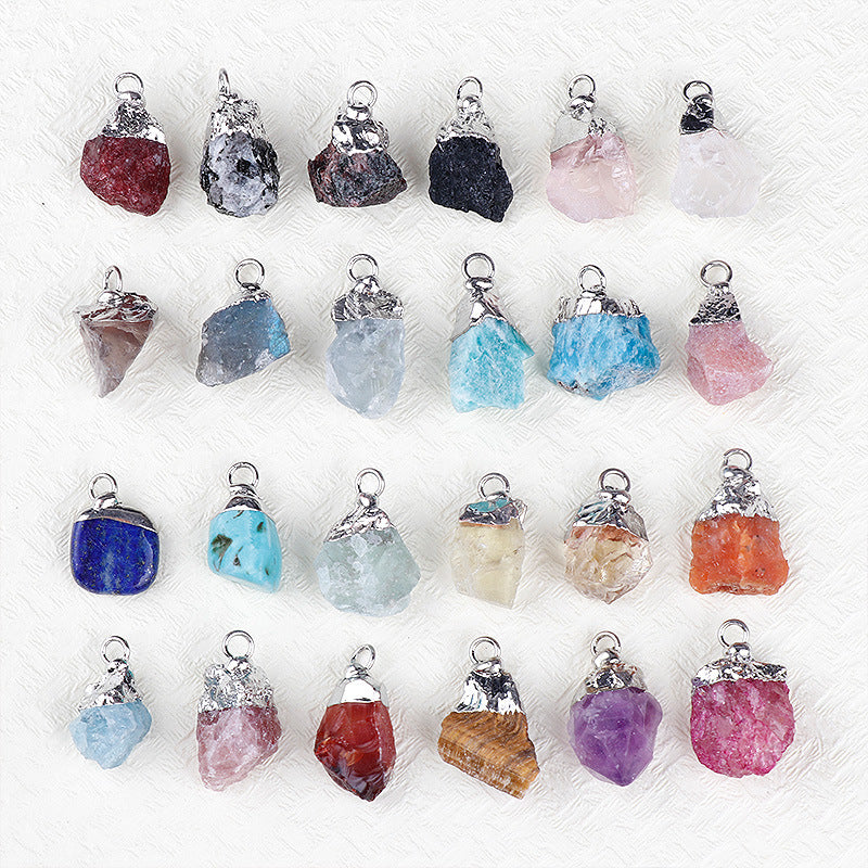 Natural Amethyst Rock Sier Gilded Hemming Irregular Pendants