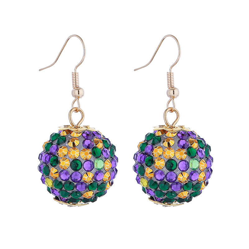 Purple Yellow Green Various Materials Ear Tassel Sequins Rhinestone Ball Earrings