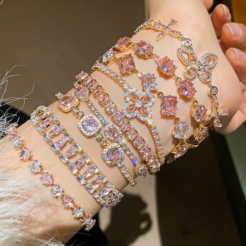 Pink Heart Diamond Flower Light Luxury Minority High Sense Fashion Bracelet