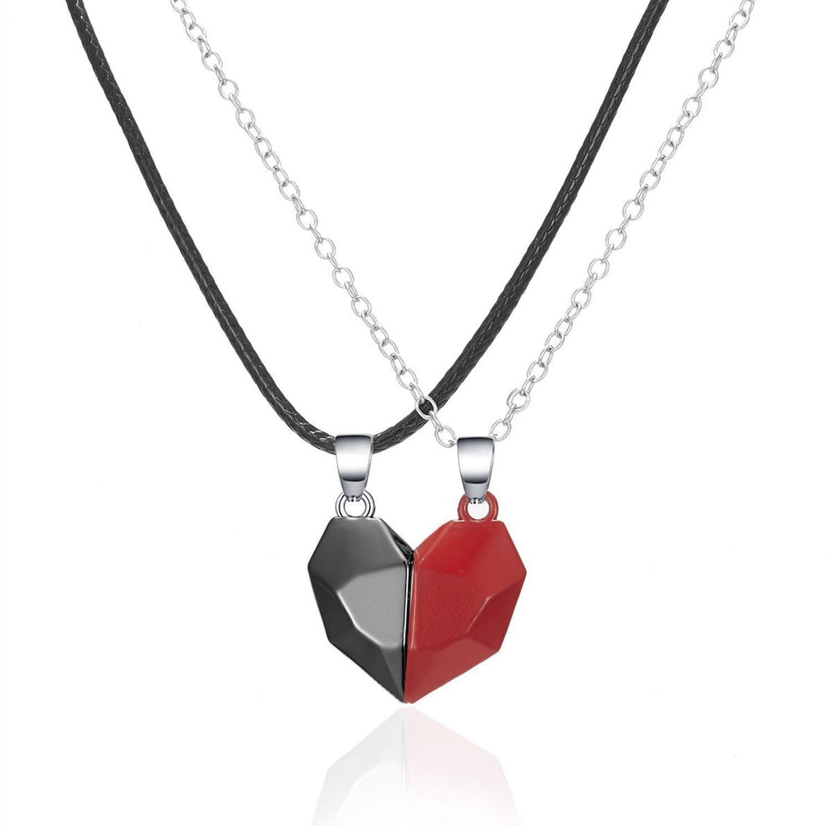 Pair Of Black White Heart-shaped Suction Magnetic Pendants