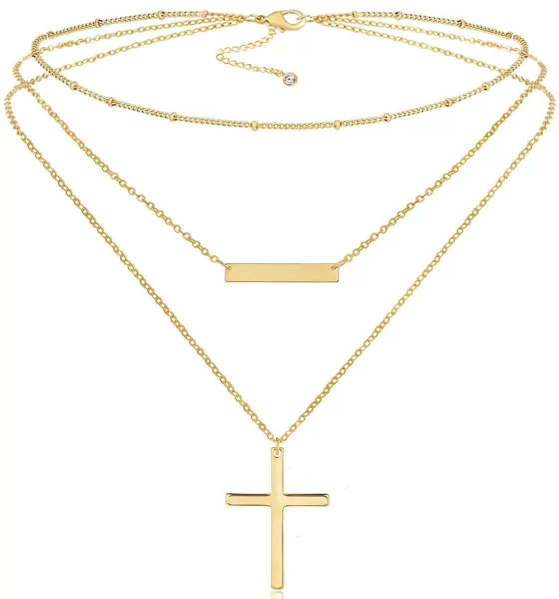 Women's Stainless Steel Cross Chain Clip Beads Bead Refined Necklace