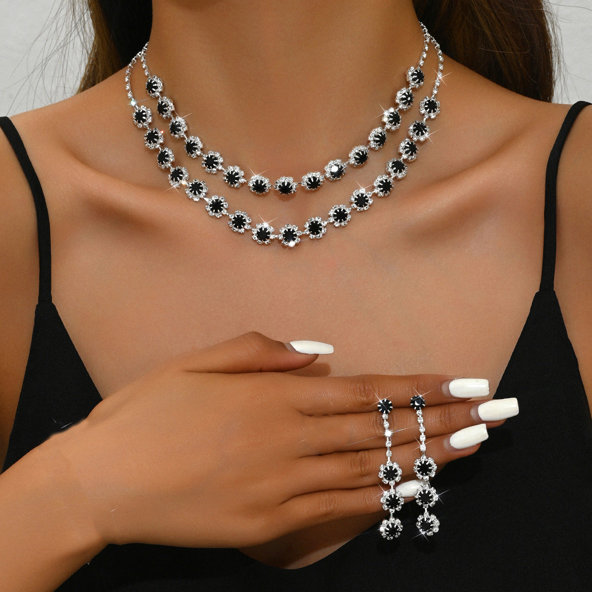 Wedding Double Layer Sunflower Diamond Suite Jewelry Set