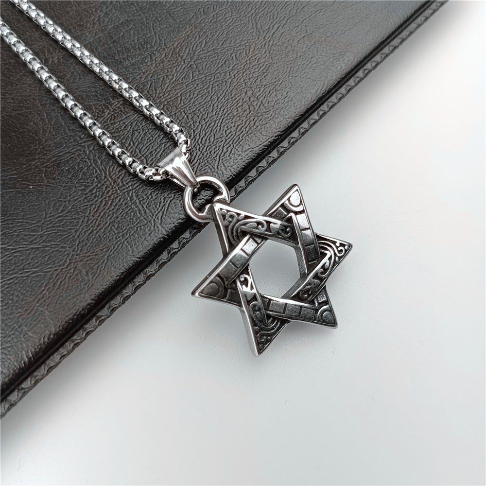 Men's Retro Six-pointed Star Magic Hollow Stainless Necklaces
