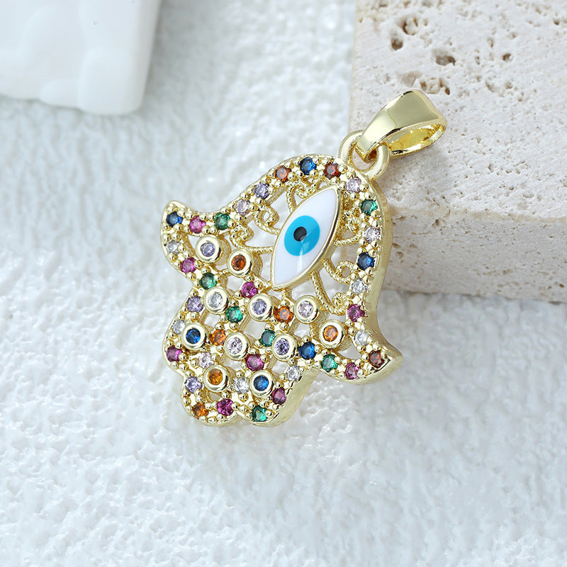 Women's Gold Eye Style Single Inlaid Color Zircon Trendy Dripping Palm Pendants