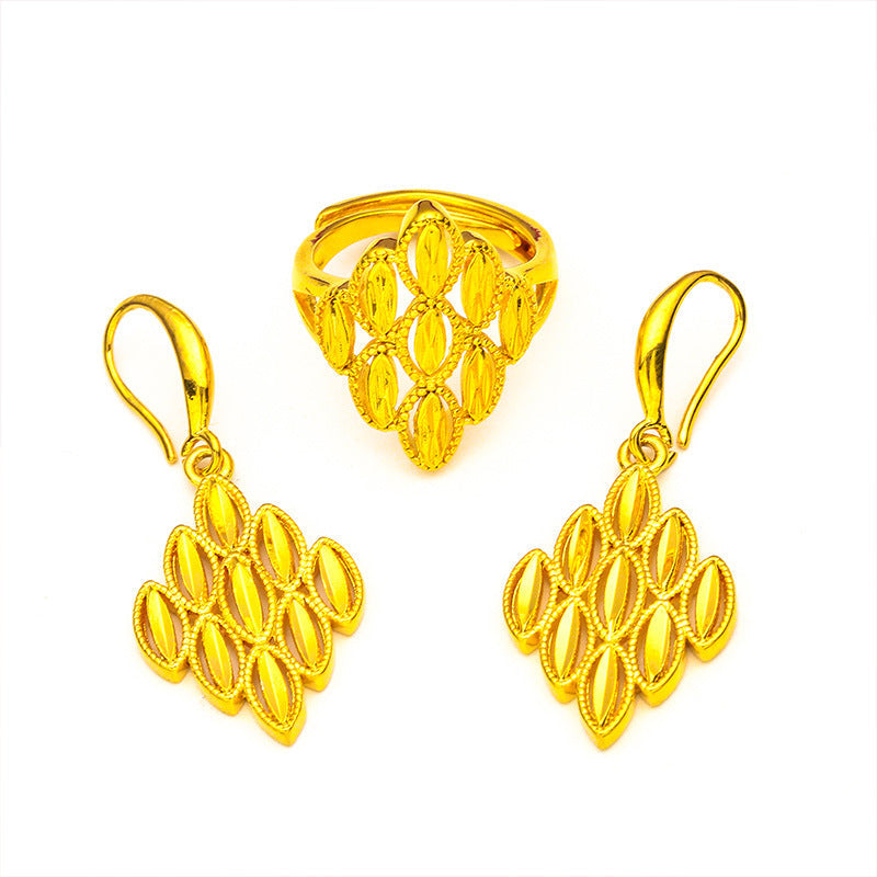 Women's Vietnam Placer Gold Open Rhombus Diamond Jewelry Set