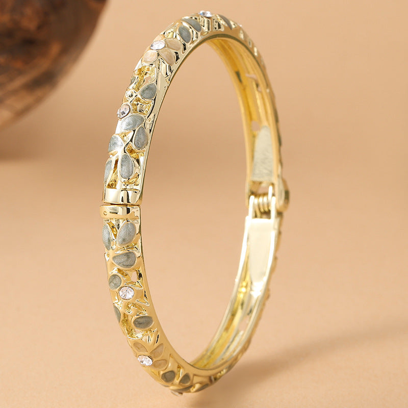 Style Retro Color Fine Flower Cloisonne Drop Oil Luxury Diamond Bracelet