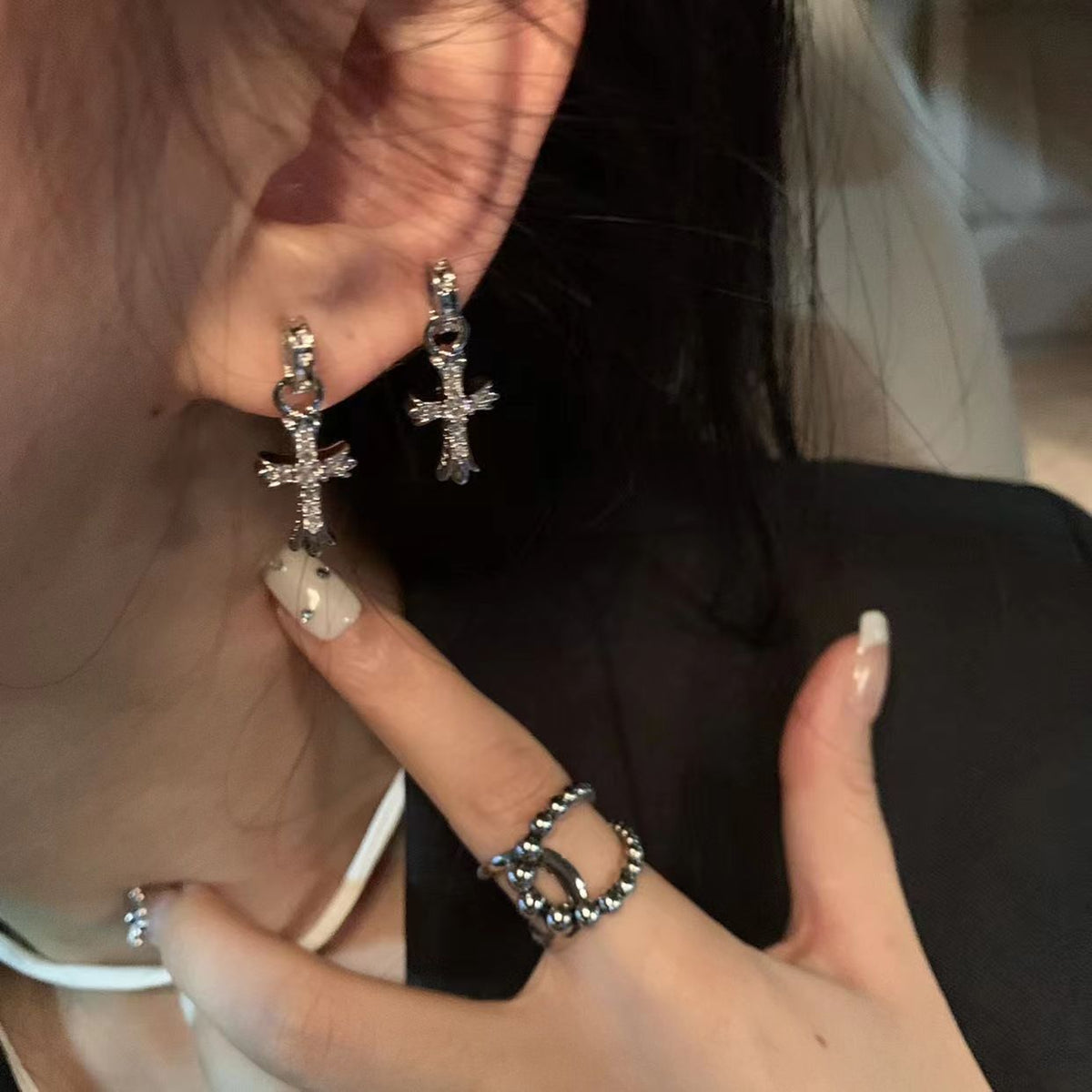 Zircon Cross Female Design High-grade Small Rings