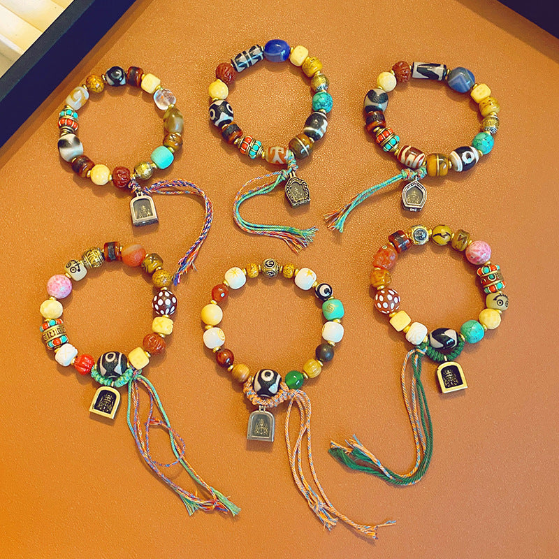 Women's & Men's Retro Ethnic Style Agate Ox Bone Rosary Bracelet