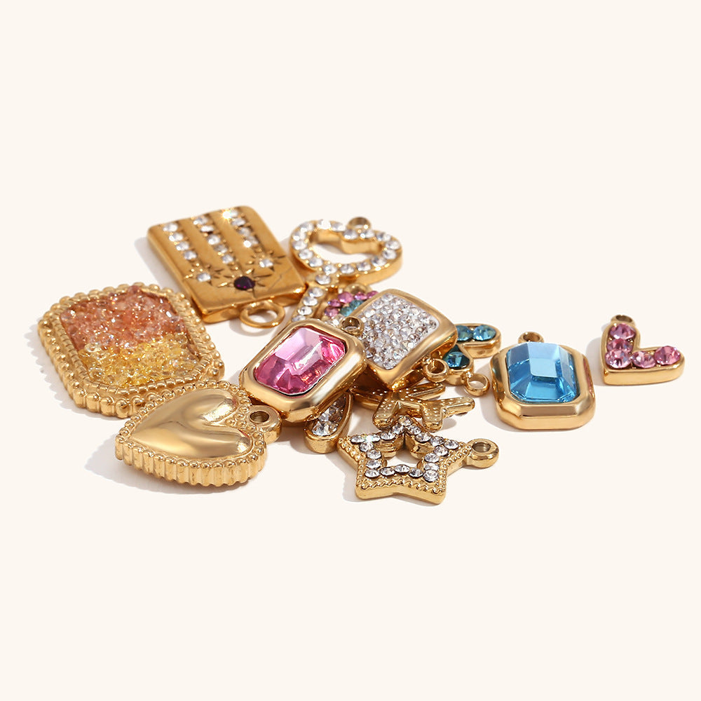 Fashion Simple Stainless Steel Gold Plated Octagonal Colorful Beads Pendant