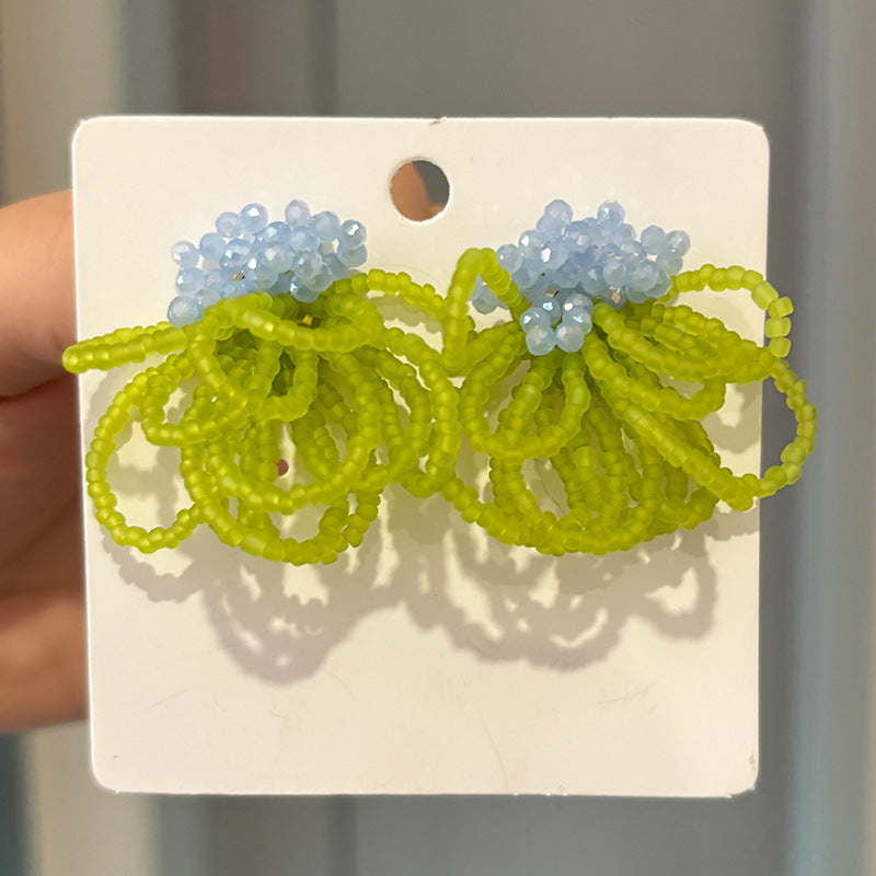 Women's Colorful Beaded Fresh Cute Flowers Design Handmade Stud Earrings