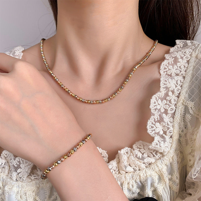 Women's Retro Elegance Electroplated Color Gold Ball Bead Chain Jewelry Set