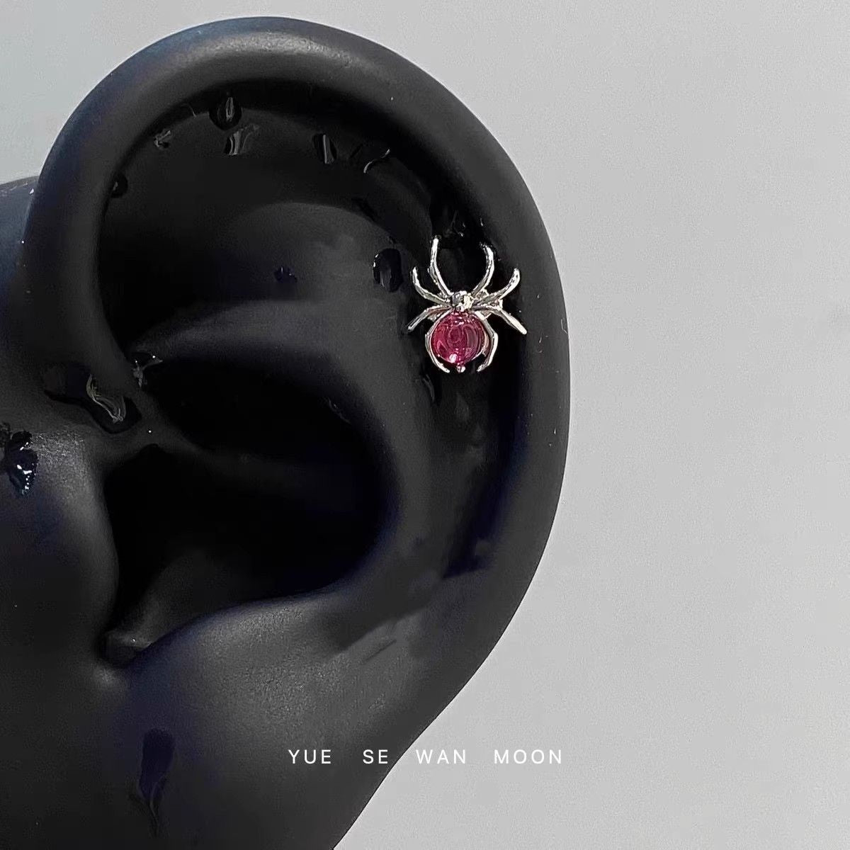 Titanium Alloy Rose Red Spider Ear Bone Sweet Cool Flat Stud Earrings
