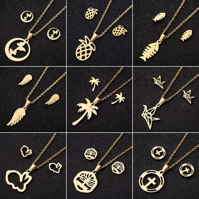 Rabbit Paper Crane Vintage Gold Plating Jewelry Set