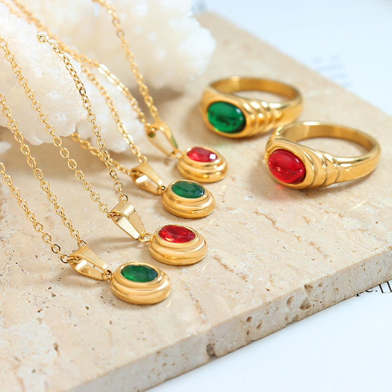 Niche Retro Collarbone Titanium Steel Zircon Jewelry Set
