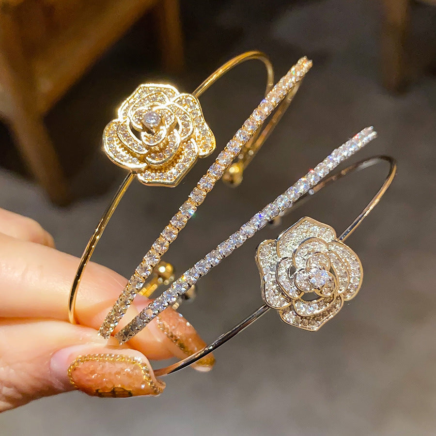 Cold Style Zircon Double Layer Flowers Openings Light Luxury High Bracelets