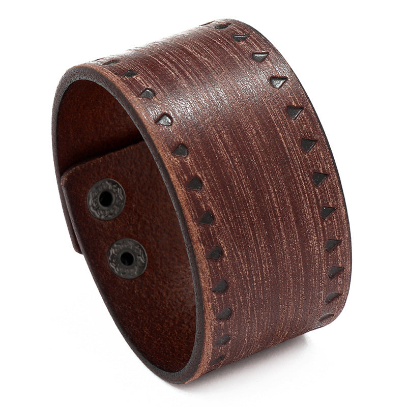 Men's Hip Hop Ear Simple Embossed Retro Distressed Cattle Leather Bracelet