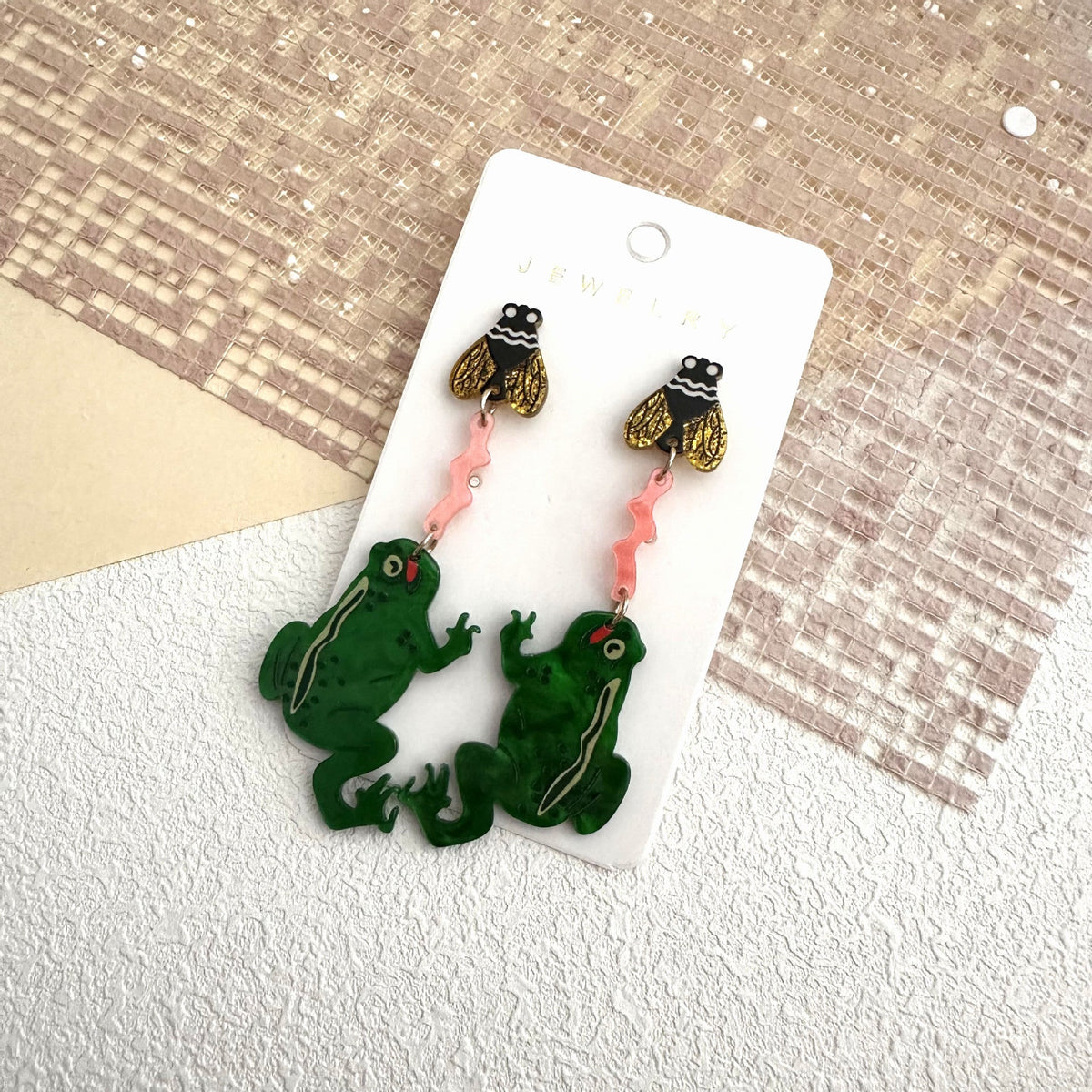 Women's Acrylic Moon Snake Animal Bee Frog Cat Long Earrings