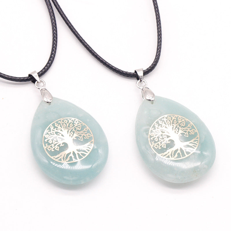 Natural Crystal Stone Lucky Tree Drop Shape Yoga Pendant