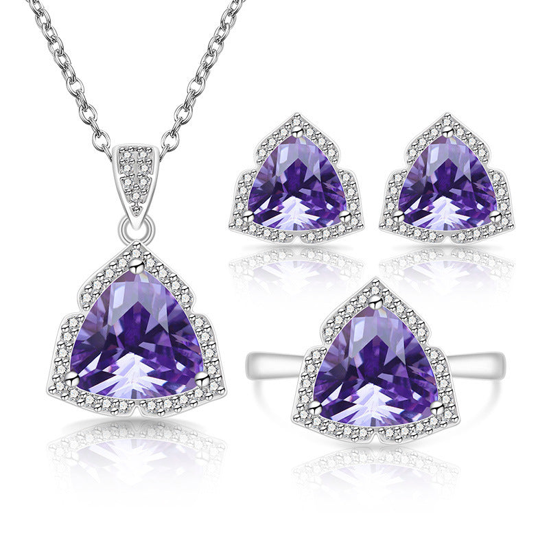 Women's Live Broadcast Fashion Temperament Imitation Natural Colored Gems Zircon Jewelry Set