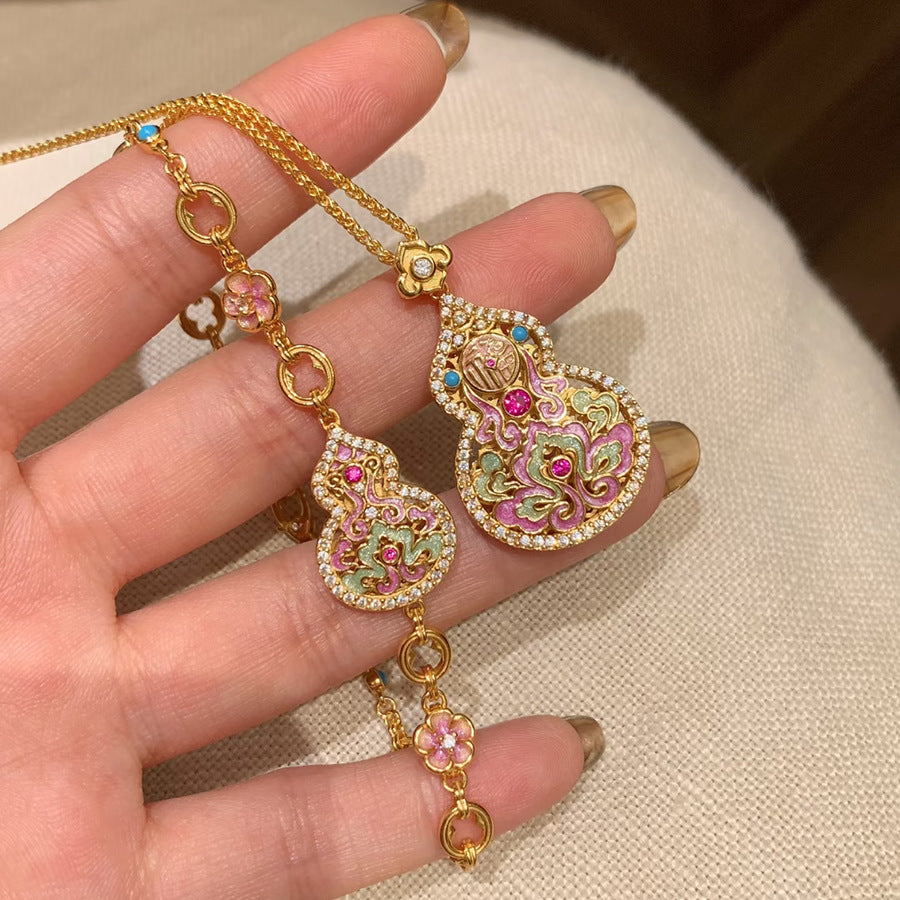 Enamel Calabash Pendent High-grade Chinese Sweater Jewelry Set