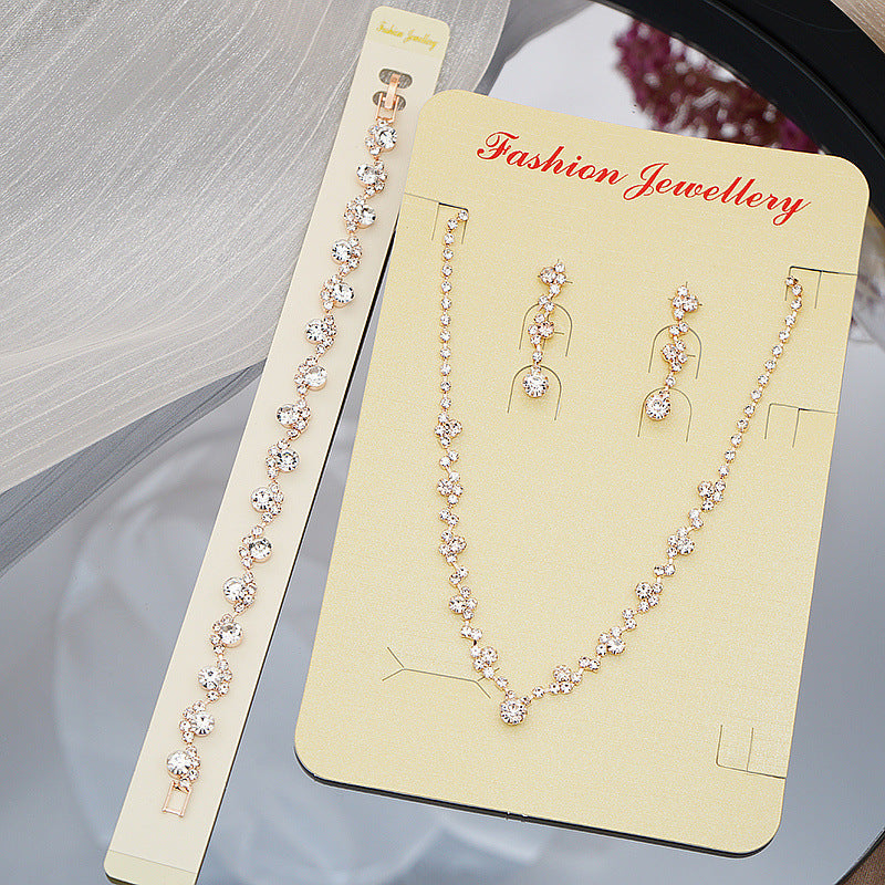 Exquisite Claw Chain Three-piece Full Diamond Clavicle Jewelry Set
