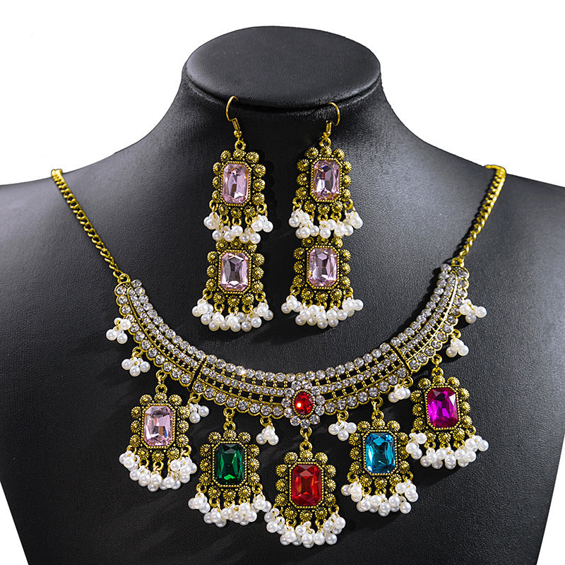 Bohemian Crystal Ethnic Style Diamond Tassel Jewelry Set