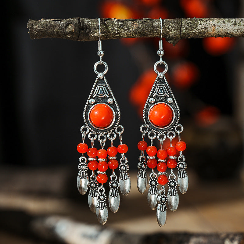 Turquoise Ethnic Style Retro Alloy Yunnan Earrings
