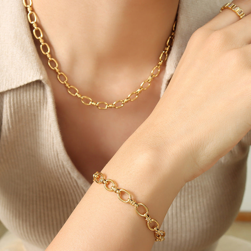 Buckle Thick Straps Titanium Steel Gold Plated Hip Hop Fashion Jewelry Set