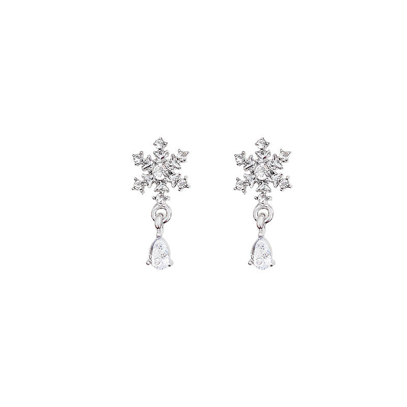 Sier Needle Light Luxury Minority Snowflake Zircon Ear Tide Graceful Stud Earrings