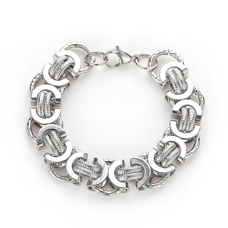Men's Hipster Domineering Punk Hip Hop Titanium Steel Raw Retro Stainless Bracelet