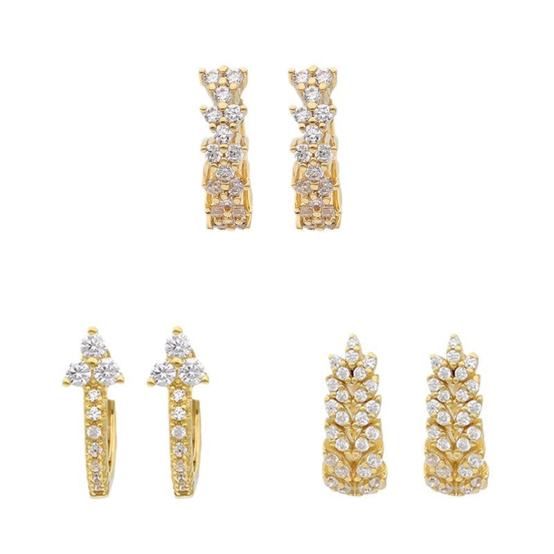 Simplicity Copper Inlaid Zircon Ear Of Rice Clip Versatile Earrings