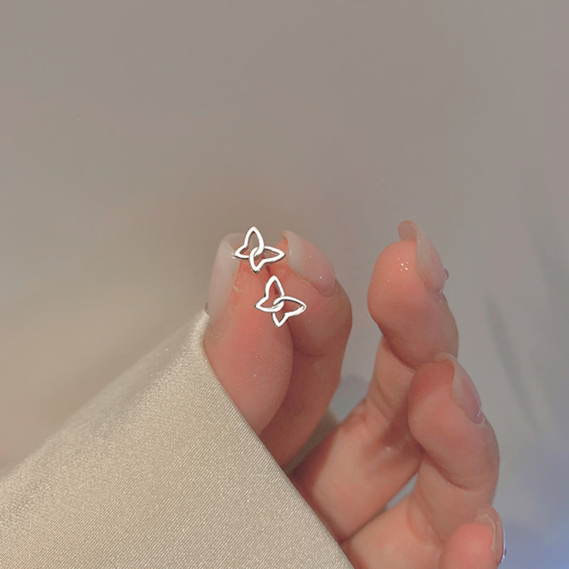 High-grade Bow Small Sier-plated Geometric Korean Earrings