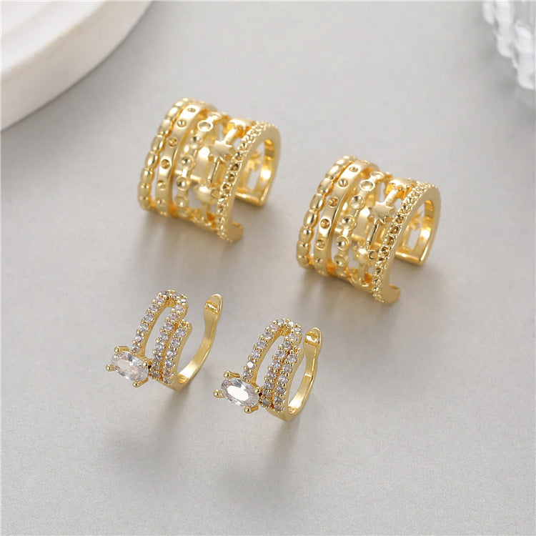 Out Ear Clip Gold Micro Inlaid Zircon Light Stud Earrings