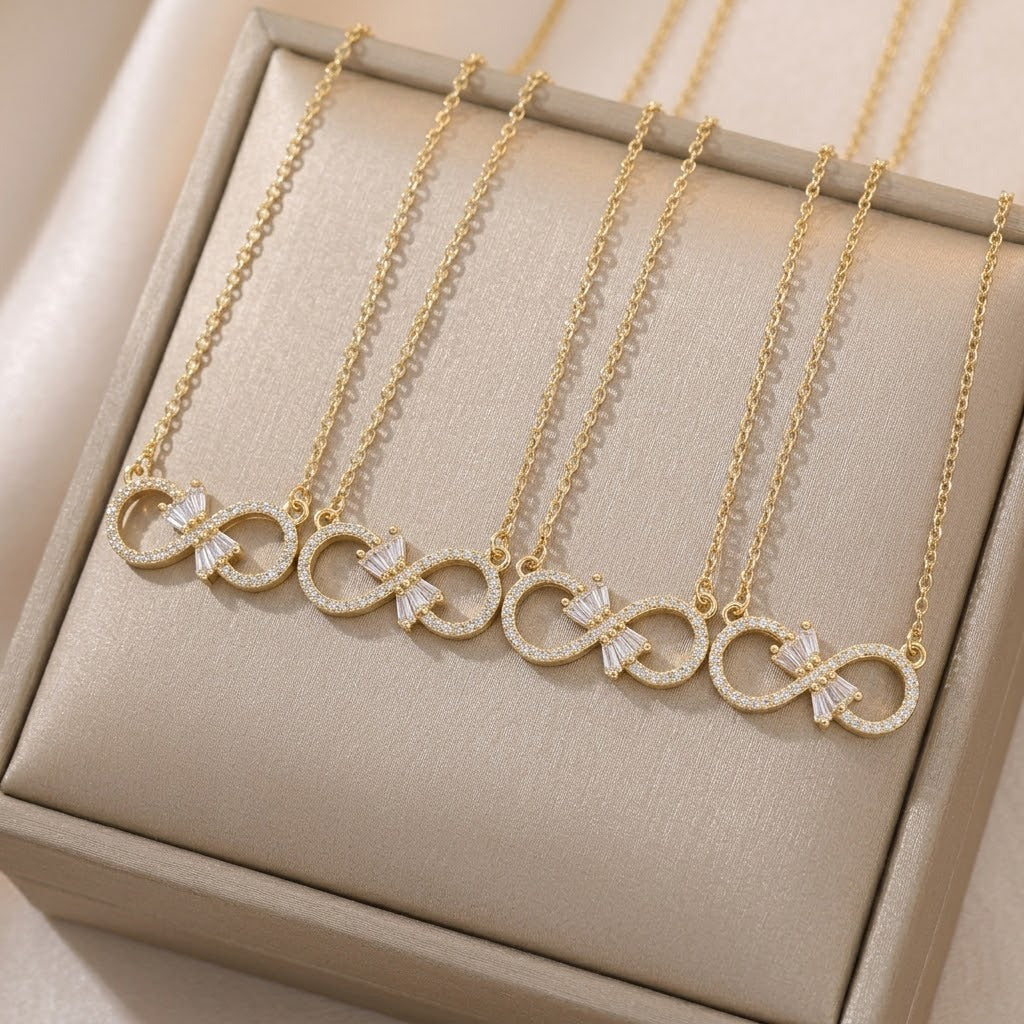 Women's Design Fashion Love Heart Bow Tie Cross Chain Simplicity Necklace
