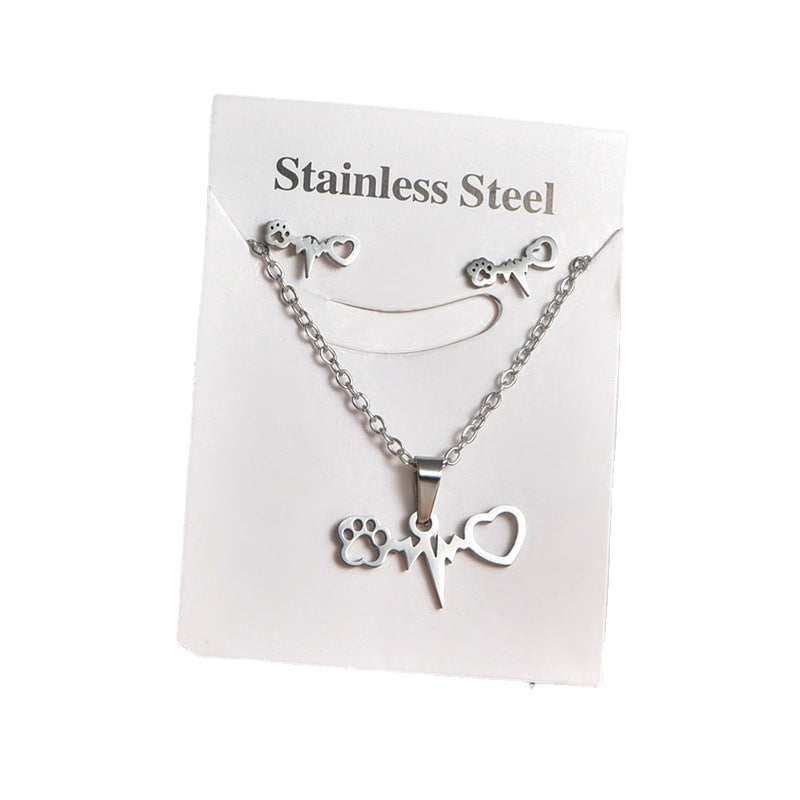 Stainless Steel Trendy Retro Natural Color Jewelry Set